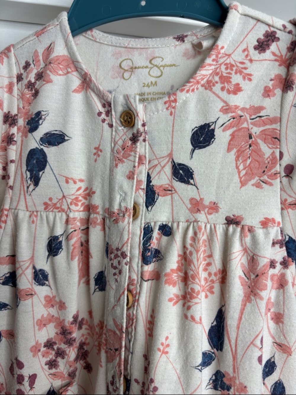 Jessica Simpson Cream Floral Baby Dress with Pink & Navy Print